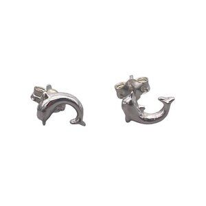 925 Sterling Silver Dolphin Stud Earring Butterfly Closure